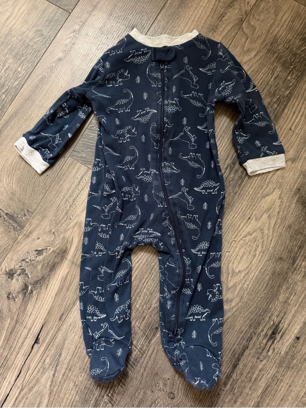Baby Footed One-Piece Pajamas in Navy Dinosaur Print